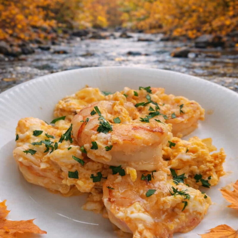 Revuelto meloso de langostinos