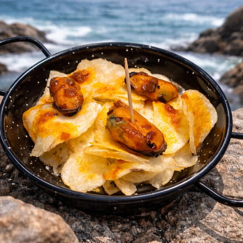 Papas con mejillones en escabeche